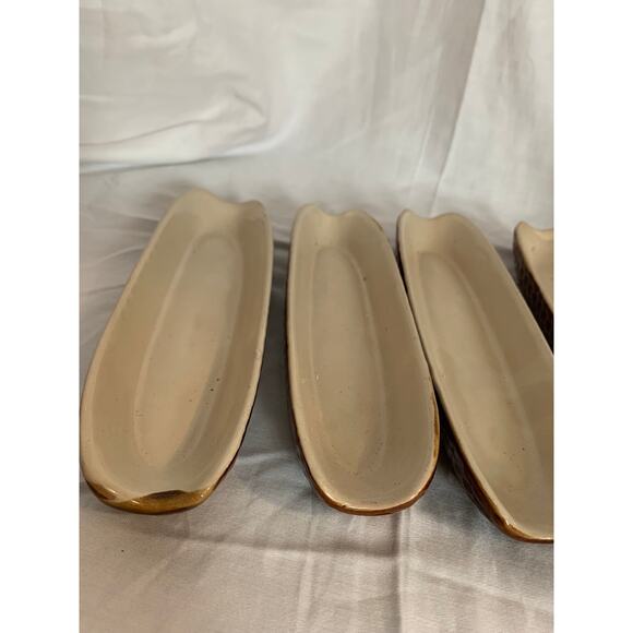 Corn Holders Vintage Brown/Cream Ceramic Set of 4 - Picture 4 of 9